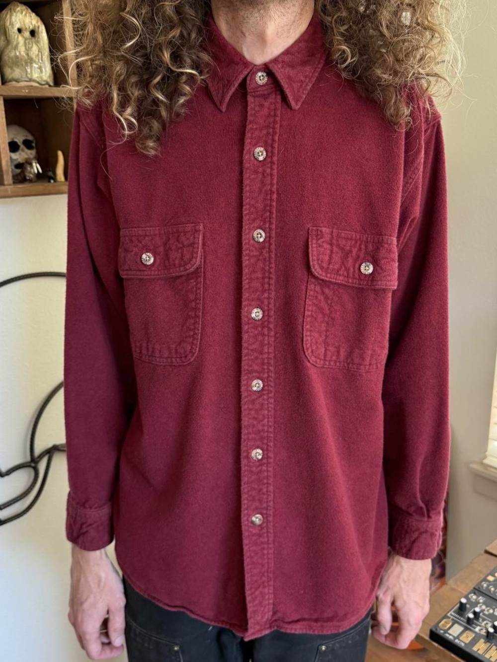 Vintage 90s Y2K Burgundy Chamois Minimalist Button Down Shirt Gorpcore ~ Size M